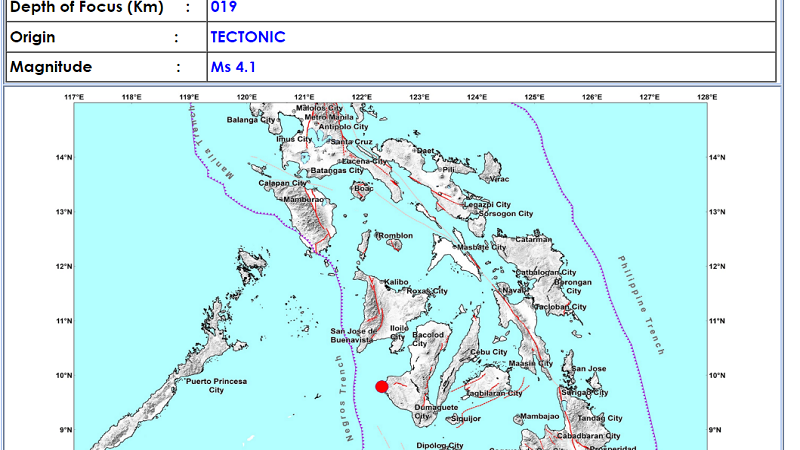 Sipalay City, Negros Occidental niyanig ng magnitude 4.1 na lindol