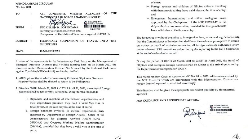 NTF binago ang memo kaugnay sa ipatutupad na travel restrictions sa bansa; non-OFWs pwede pa ring umuwi