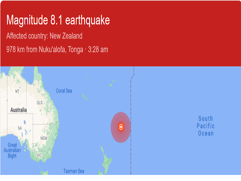 Magnitude 8.1 na lindol tumama sa New Zealand