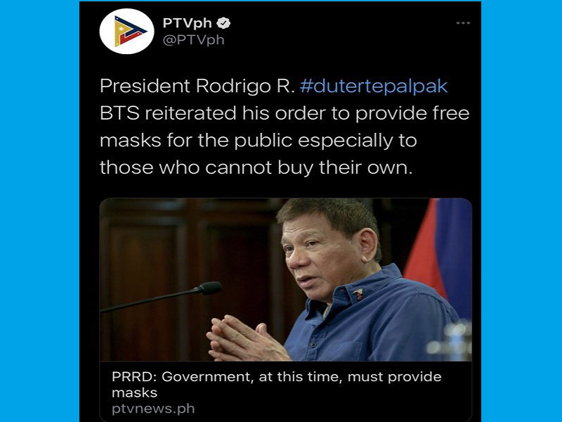 #dutertepalpak tweet ng PTV resulta ng “predictive system”