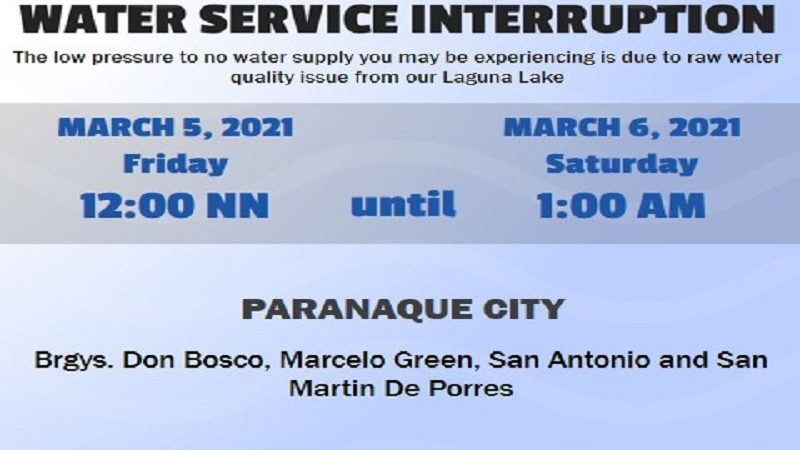 Ilang barangay sa Paranaque City makararanas ng water service interruption