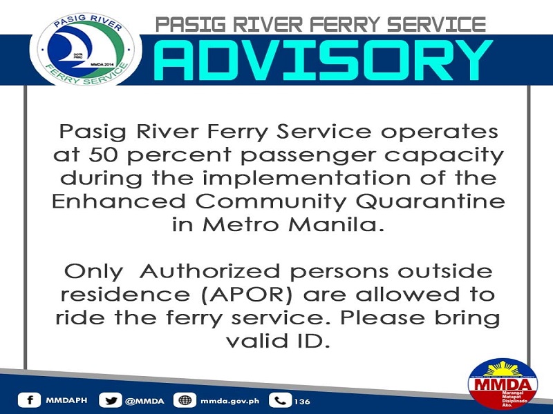 Pasig River Ferry Service tuloy ang operasyon sa ilalim ng pag-iral ng ECQ