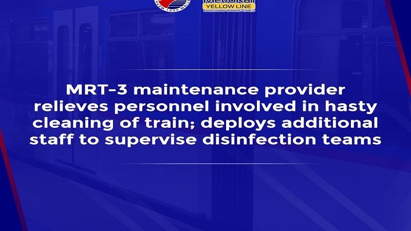 Mga tauhan ng MRT-3 na hindi maayos kung magsagawa ng disinfection sa mga tren sinibak na sa serbisyo