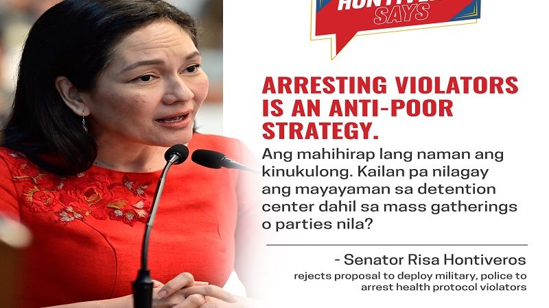 Pag-aresto sa mga lumalabag sa health protocols “anti-poor” ayon kay Sen. Hontiveros