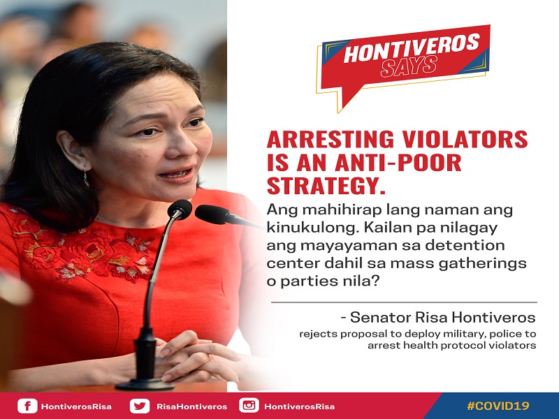 Pag-aresto sa mga lumalabag sa health protocols “anti-poor” ayon kay Sen. Hontiveros
