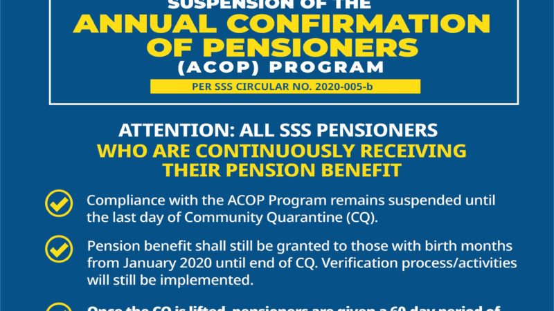 Suspensyon ng Annual Confirmation of Pensioners pinalawig pa ng SSS