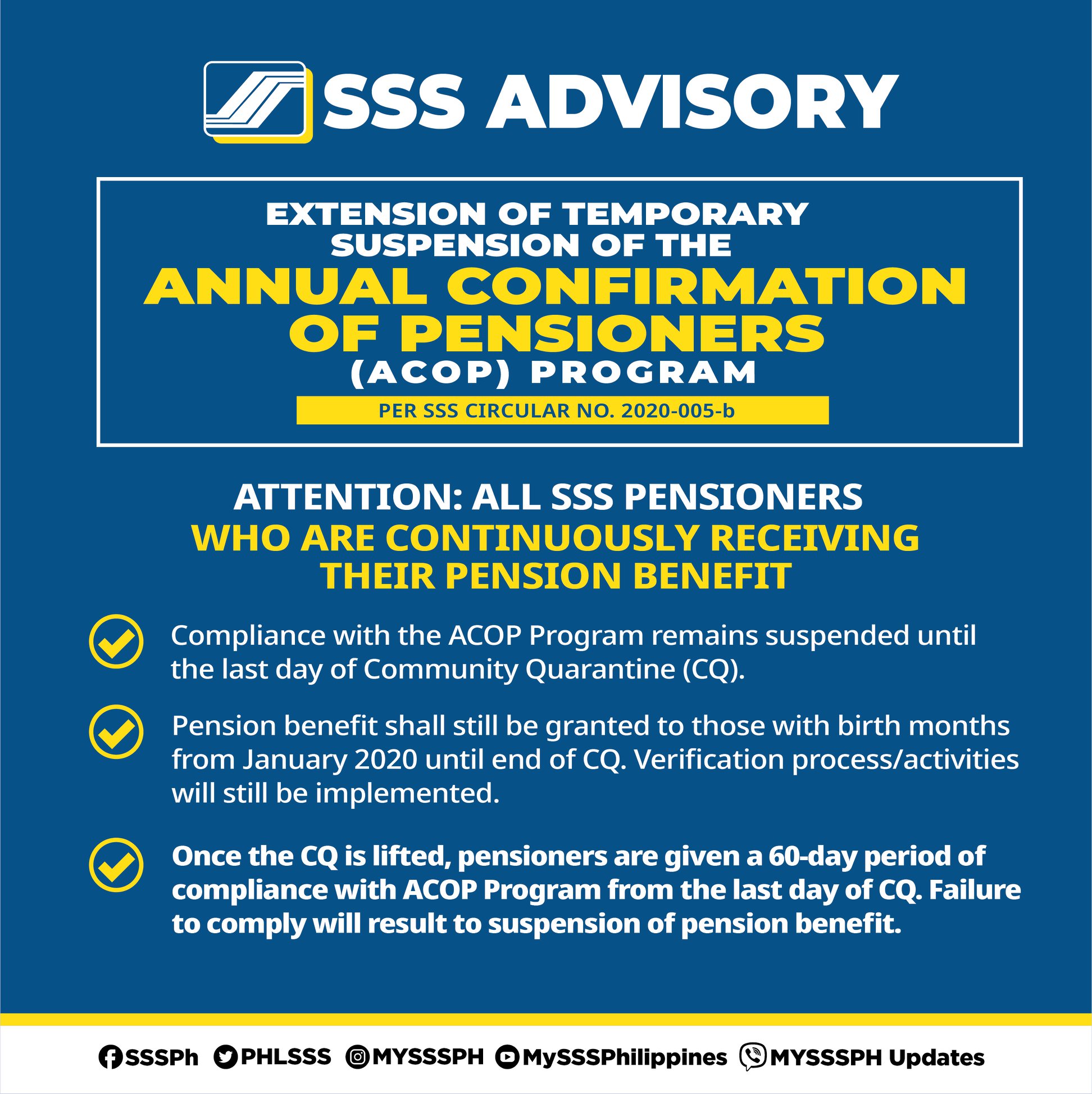 Suspensyon ng Annual Confirmation of Pensioners pinalawig pa ng SSS