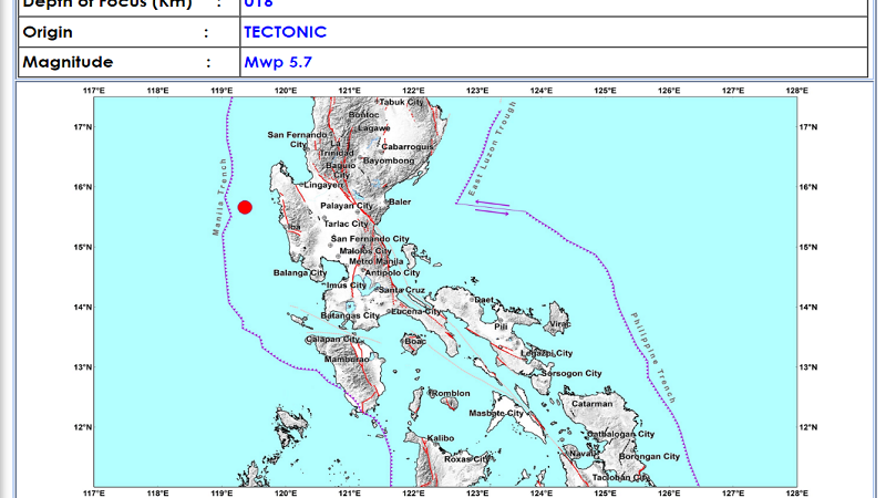 Santa Cruz, Zambales niyanig ng magnitude 5.7 na lindol