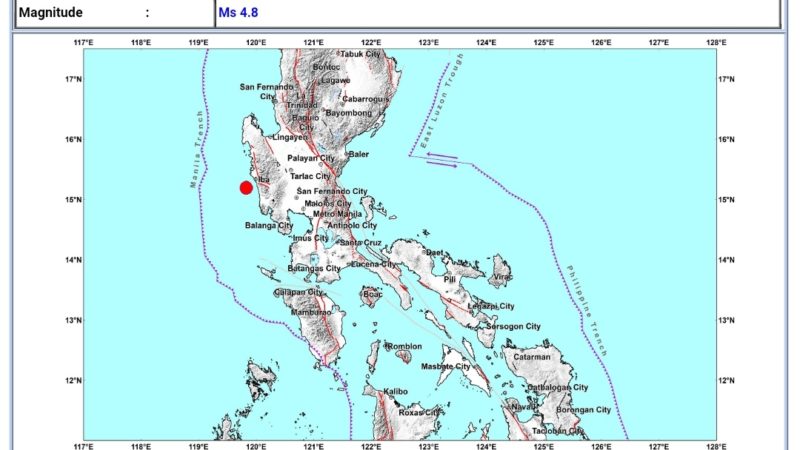 BREAKING: Zambales niyanig ng magnitude 4.8 na lindol; pagyanig naramdaman sa ilang bahagi ng Metro Manila