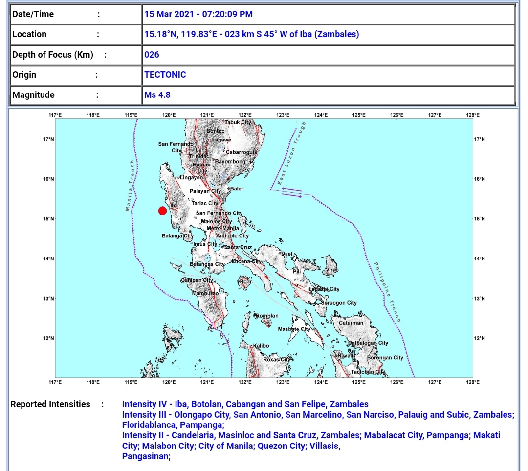 BREAKING: Zambales niyanig ng magnitude 4.8 na lindol; pagyanig naramdaman sa ilang bahagi ng Metro Manila