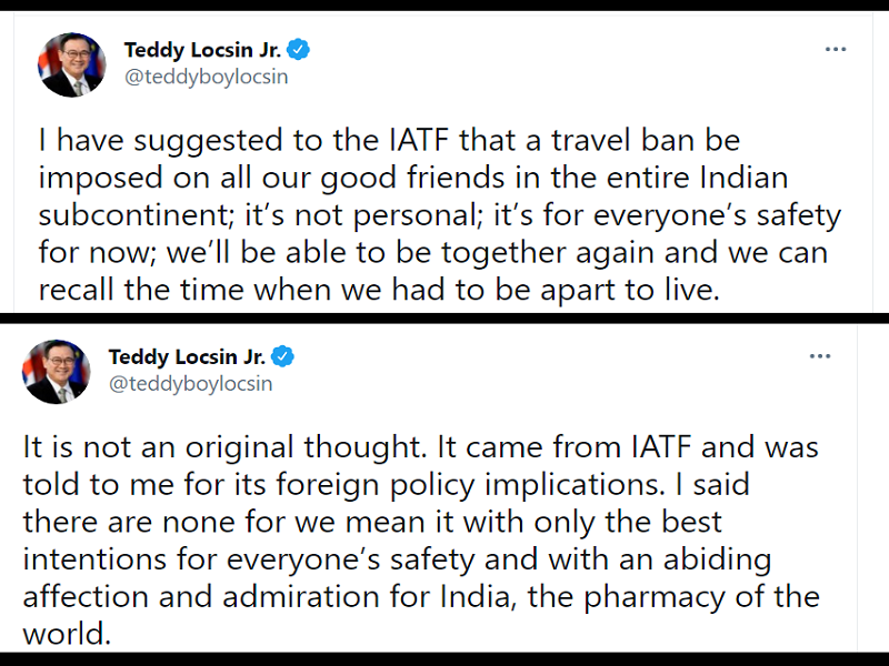 DFA Sec. Locsin hiniling sa IATF na magpatupad ng travel ban sa India