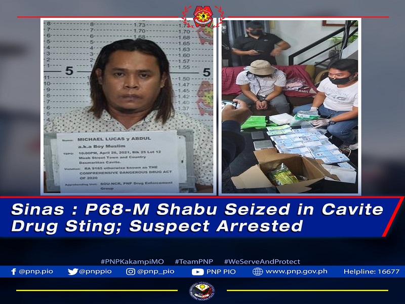 P68M na halaga ng shabu nakumpiska sa isang drug suspect sa Cavite