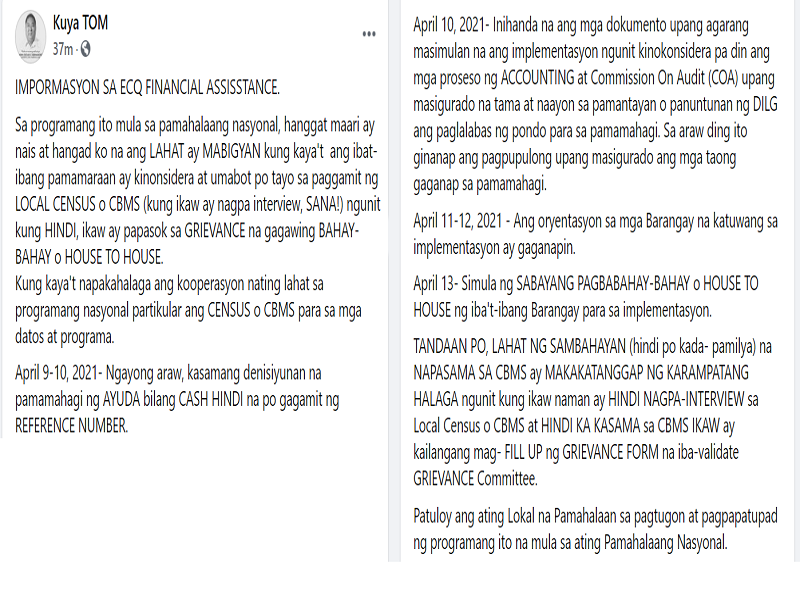 “Ayuda” mula sa national government, bahay-bahay na ipamamahagi sa Montalban, Rizal