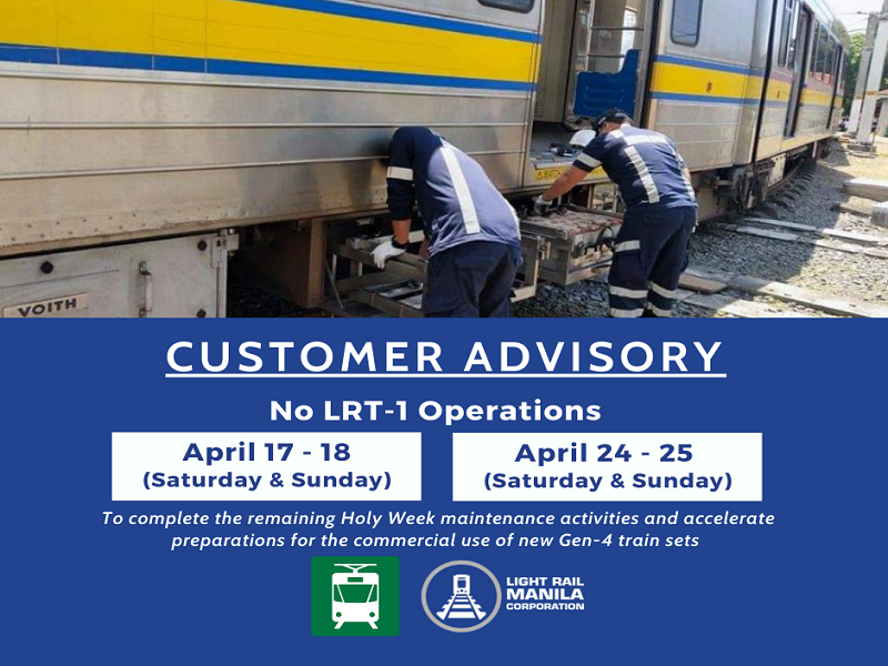 LRT-1 sususpindihin sa susunod na dalawang weekend