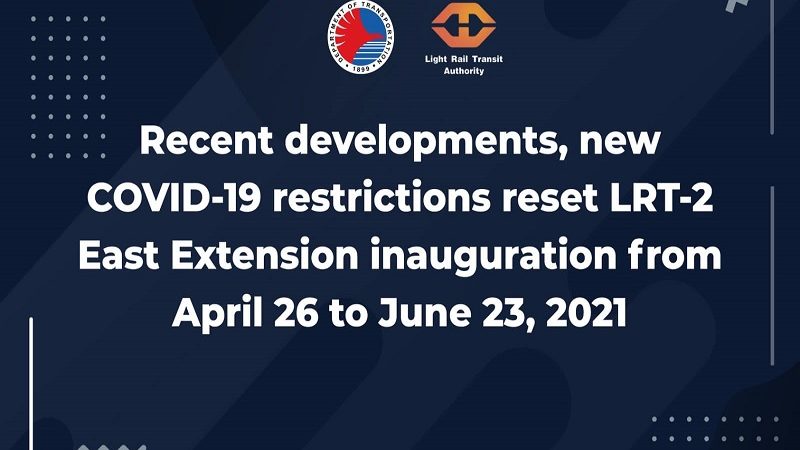 Inagurasyon ng LRT-2 East Extension ngayon buwan ipinagpaliban