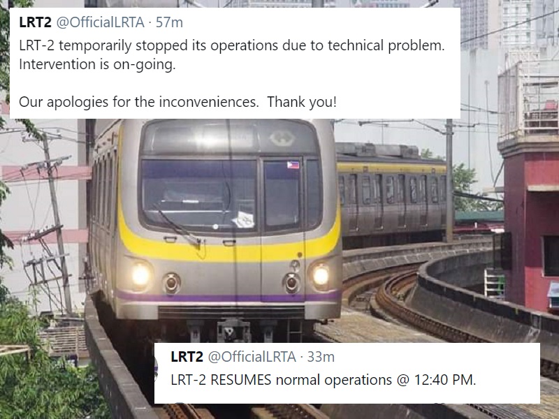 Biyahe ng LRT line 2 ilang minutong naantala