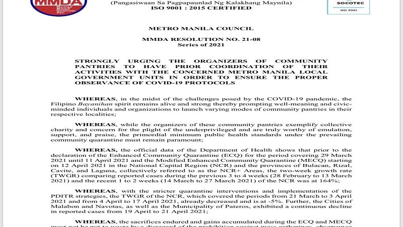 Community Pantry organizers sa Metro Manila pinagpapaalam muna sa mga LGU para masiguro ang pagsunod sa COVID-19 protocols