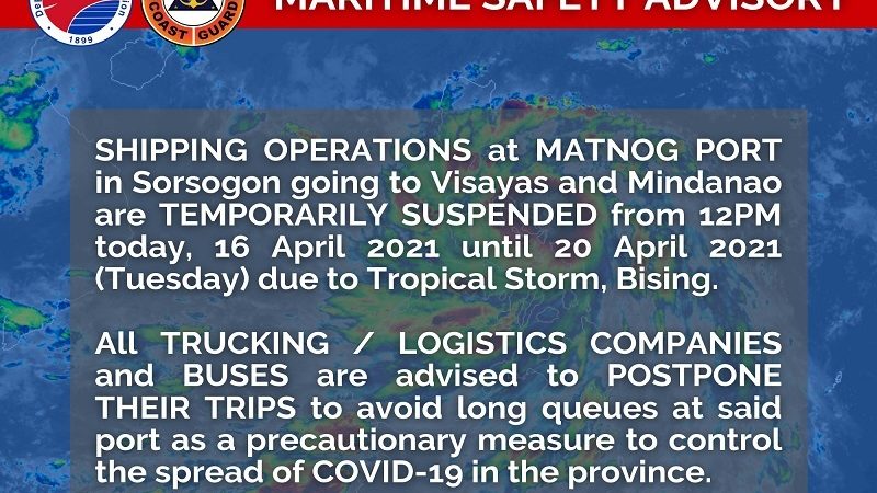 Biyahe ng mga barko sa Matnog Port suspendido na dahil sa Bagyong Bising