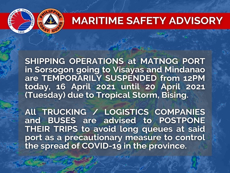 Biyahe ng mga barko sa Matnog Port suspendido na dahil sa Bagyong Bising