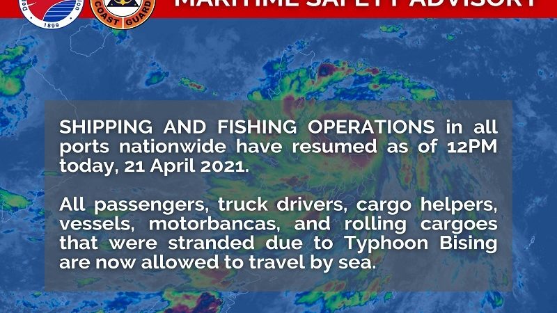 Shipping at fishing operations sa lahat ng mga pantalan sa bansa balik-normal na