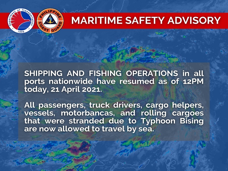 Shipping at fishing operations sa lahat ng mga pantalan sa bansa balik-normal na