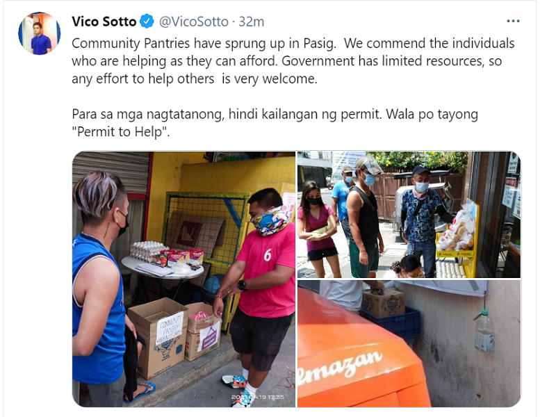 Pahayag ni Mayor Vico Sotto sa nagsusulputang Community Pantry: Wala tayong “Permit to Help”