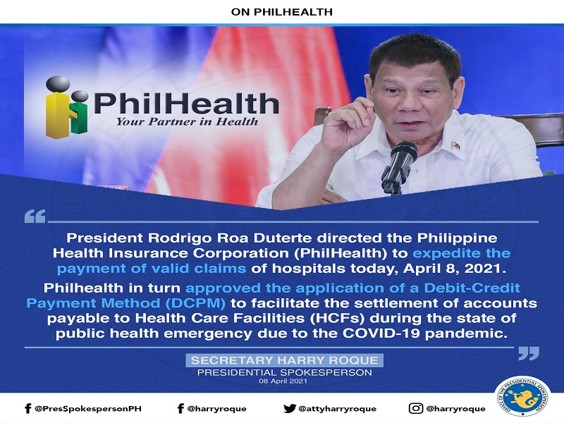 Pangulong Duterte inatasan ang PhilHealth na madaliin ang pagbabayad ng claim ng mga ospital