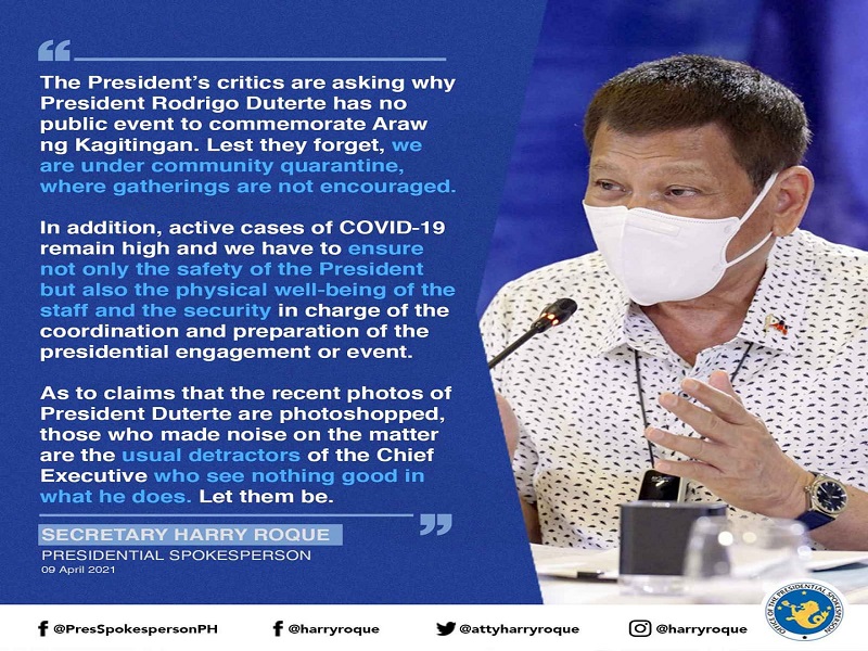Malakanyang nagpaliwanag kung bakit walang public event si Pangulong Duterte ngayong Araw ng Kagitingan