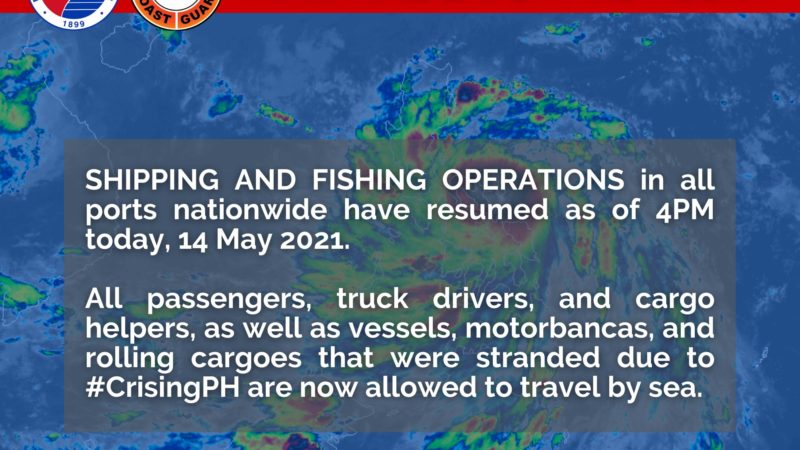 Fishing at shipping operations balik na sa normal ayon sa Coast Guard