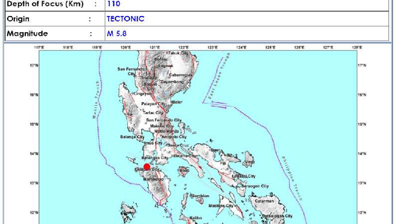 BREAKING: Magnitude 5.8 na lindol naitala sa Occidental Mindoro; pagyanig naramdaman din sa Metro Manila