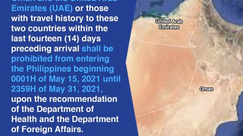 Pilipinas nagpatupad ng travel restrictions sa mga pasahero na galing ng Oman at United Arab Emirates