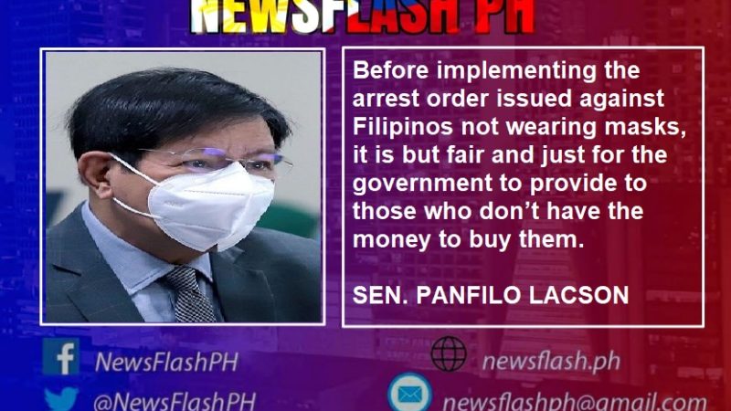 Gobyerno dapat mamigay ng face mask sa mga hindi kayang bumili nito – Lacson