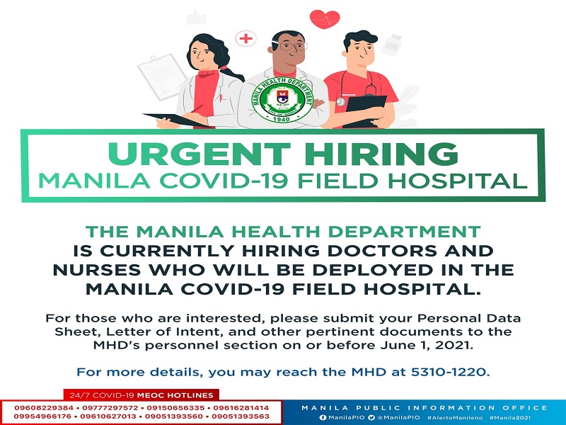 Manila City Govt., nangangailangan ng dagdag na mga doktor at nurse