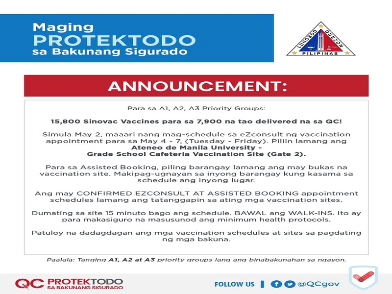 Dagdag na 15,800 doses ng Sinovac COVID-19 vaccine natanggap ng QC LGU