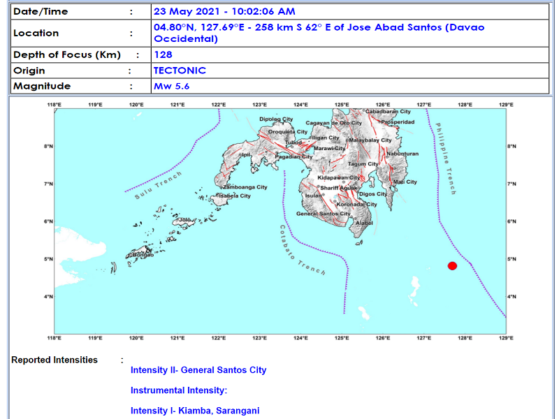 Jose Abad Santos, Davao Occidental niyanig ng magnitude 5.6 na lindol