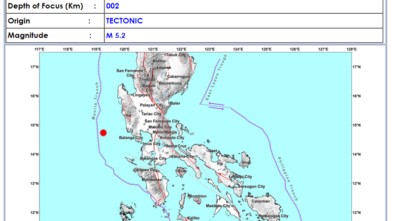 San Antonio, Zambales niyanig ng magnitude 5.2 na lindol