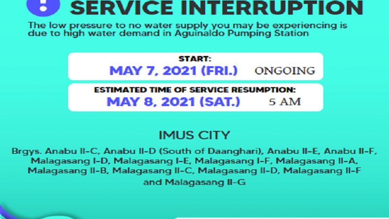 Maraming barangay sa Imus City nakararanas ng water service interruption