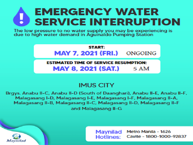 Maraming barangay sa Imus City nakararanas ng water service interruption