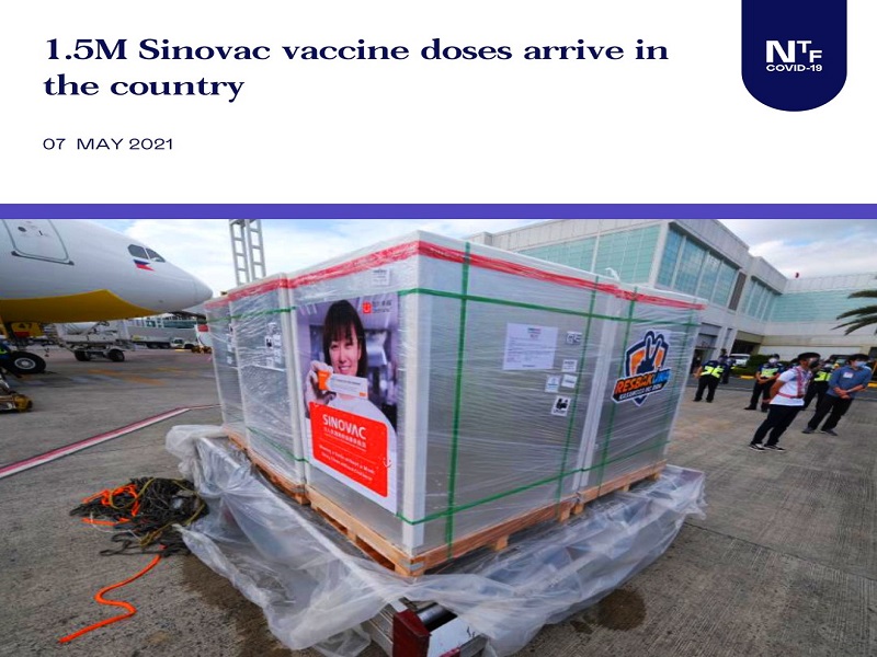 Panibagong 1.5 million doses ng Sinovac COVID-19 vaccine dumating na sa bansa