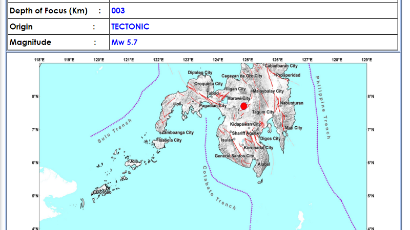 Magkakasunod na aftershocks naitala sa Bukidnon matapos tumama ang magnitude 5.7 na lindol kagabi