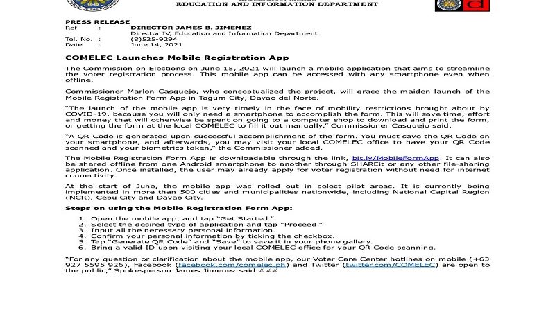 Mobile Registration App ilulunsad ng Comelec