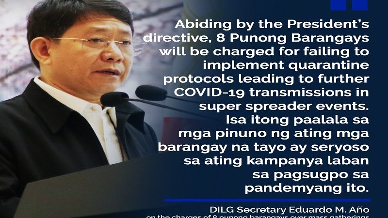 Walong kapitan ng barangay ipinagharap ng reklamo ng DILG dahil sa mga nangyaring mass gathering