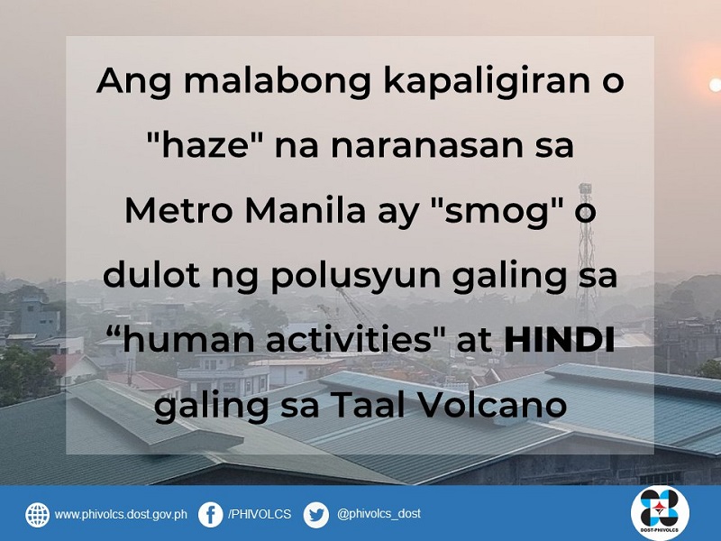 Naranasang haze sa Metro Manila hindi dahil sa Bulkang Taal – PHIVOLCS