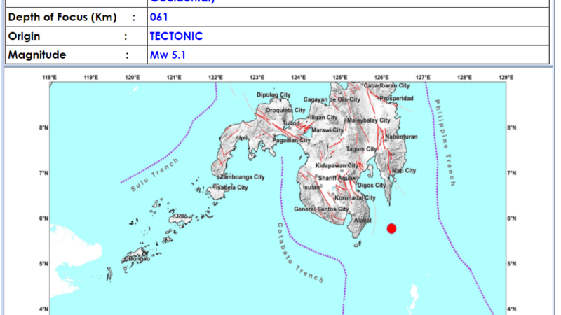 Jose Abad Santos, Davao Occidental niyanig ng magnitude 5.1 na lindol