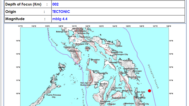 Burgos, Surigao del Norte niyanig ng magnitude 4.4 na lindol