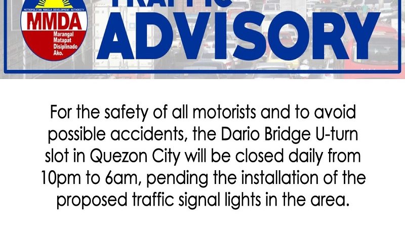 U-turn slot sa Dario Bridge sa QC isasara gabi-gabi