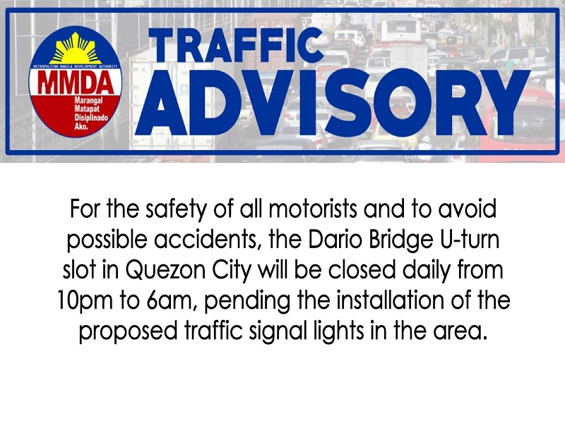 U-turn slot sa Dario Bridge sa QC isasara gabi-gabi