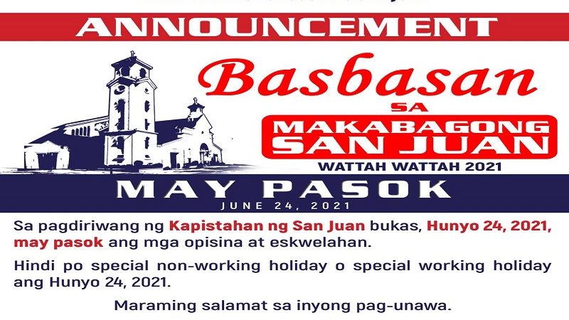 #MAYPASOK: Araw ng Kapistahan ng San Juan bukas, June 24 hindi deklaradong non-working holiday