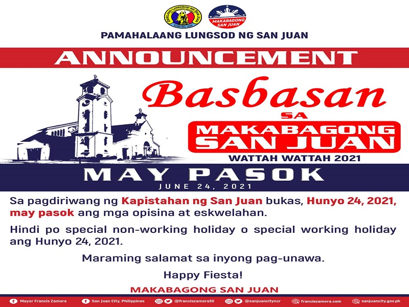 #MAYPASOK: Araw ng Kapistahan ng San Juan bukas, June 24 hindi deklaradong non-working holiday