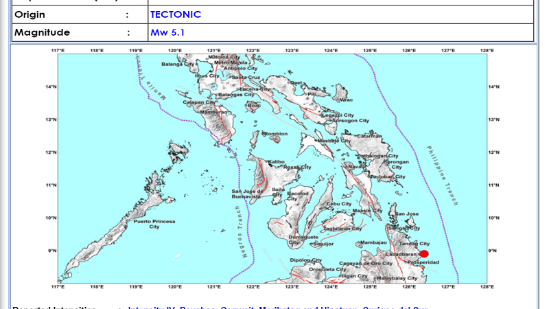 Bayabas, Surigao Del Sur niyanig ng magnitude 5.1 na lindol